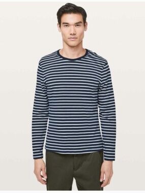 Lululemon 5 Year Basic Long Sleeve Yachtie Stripe Shirt Navy and White